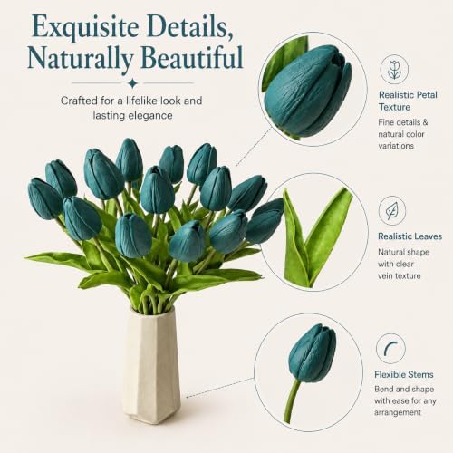 Mandy's 20pcs Artificial Teal Tulips - Image 4