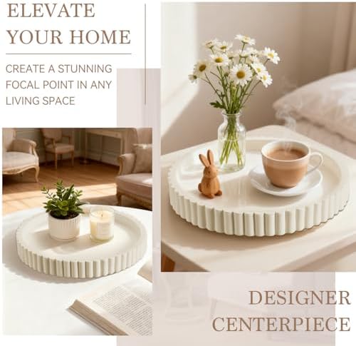 Decorative Tray for Coffee Table Decor - Resin Round Tray Stylish Coffee Table Centerpiece for Living Room Decor, Minimalist Vanity Organizer for Candles, Perfume, Bathroom & Home Styling - Image 6