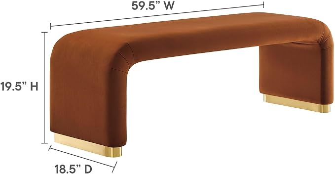 Modway EEI-6734-BRA-RUS Koda Performance Velvet Waterfall Long Bench, Brass Rust - Image 3