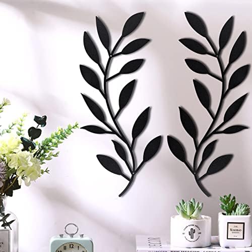 Zhengmy 2 Pcs Metal Tree Leaf Wall Art Vine Olive Branch Decor,Black - Image 3