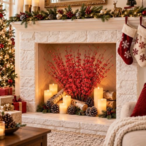 10Pcs Red 29.5" Artificial Jasmine Flowers for Christmas DIY Wreath Decor - Image 4