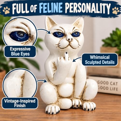 Top Brass Sassy White Cat Figurine – Funny Resin Home Desk Decor - Image 7
