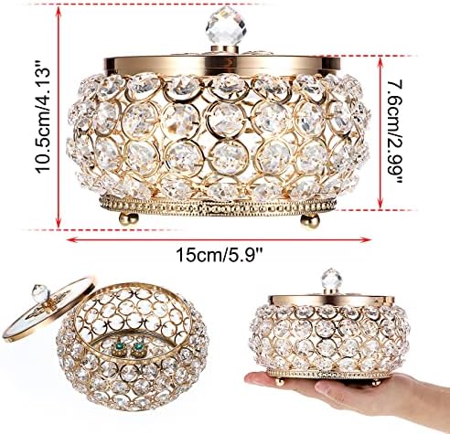 Hipiwe Crystal Jewelry Trinket Box with Glass Lid Large Gold Mirrored Treasure Box Decorative Jewelry Box Ring Earrings Necklace Storage Keepsake Box Gift for Women - Image 4