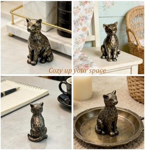4" Brushed Vintage Bronze Sitting Cat Figurine Shelf Decor Gift - Image 7