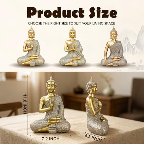 Gold Buddha Statue Gold Decor Meditation Gifts Indoor Statue for Zen Art - Image 3