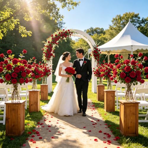 300Pcs Red Roses Artificial Flowers, Realistic Silk Fake Roses Bouquet - Image 5