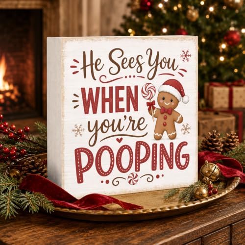 Christmas Bathroom Decor Gingerbread Wooden Box Sign - Image 3