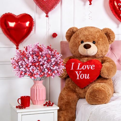 Uieke 30 Pcs Valentine’s Day Artificial Baby’s Breath Flowers, Red Pink Faux Gypsophila Bouquets Real Touch Silk Fake Flowers for Romantic Wedding, Anniversary, Party, Home Table Centerpiece Décor - Image 4