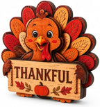 Thanksgiving Turkey Decor, Pumpkin Farmhouse Fall Sign, Wooden Thanksgiving Table Decorations for Home, Mantel, Office & Indoor, Party Shelf Decor, Vintage Colorful (Thanksgiving Turkey Decor) by VQRZG