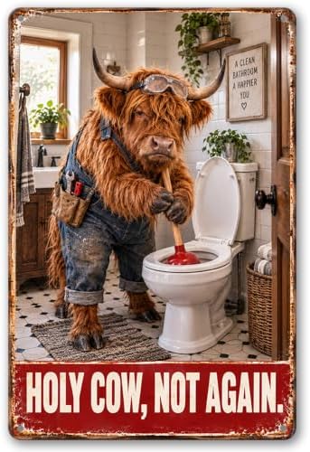 Highland Cow Sign Bathroom Wall Decor Home Wall Art 8x12In by Vintmark