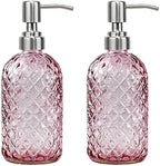 16 oz Soap Dispenser with 304 Rustproof Stainless Steel Pump, Kitchen, Bathroom Refillable Glass Liquid Soap Dispenser for Hand Soap, Soap, Lotion. (Pink-2pack) by SDlumeiy