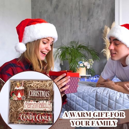 Moucuny 4 Pcs Christmas Hot Cocoa Wooden Block Set, Tiered Tray Decor - Image 6