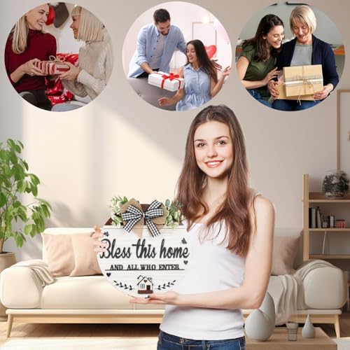 3D Bless This Home And All Who Enter Wooden front Door Signs，Door Decorations Hanging,Christian Jesus Home Porch Wall Decor，Spring Wreaths，Door Wreaths for Front Door Outside All Season - Image 7