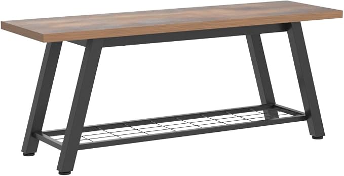 Oastreeful Storage Bench Industrial Rustic Wooden and Metal Entryway Shoe Boots - Image 5