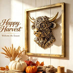 Newinhome Animal Heads Wall Decor (Includes Metal Frame) Resin Animals Sculptures Head Wall Hanging Decoration Gold vintage Wall Sculpture for Living Room Bedroom Office(Highland cattle) - Image 5