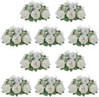 NUPTIO Artificial Flowers Ball Centerpiece: White Fake Kissing Rose, 10 Pcs by Nuptio