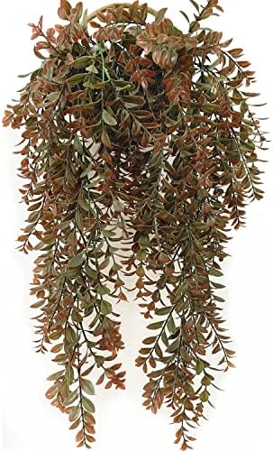 Artificial Hanging Vine, Faux Ivy Leaves Plastic Plants Greenery Fake Foliage Plant UV Resistant Vines Decor for Indoor Outdoor Home Kitchen Garden Office Wall Baskets Wedding Decoration Red 2 Pack by CATTREE