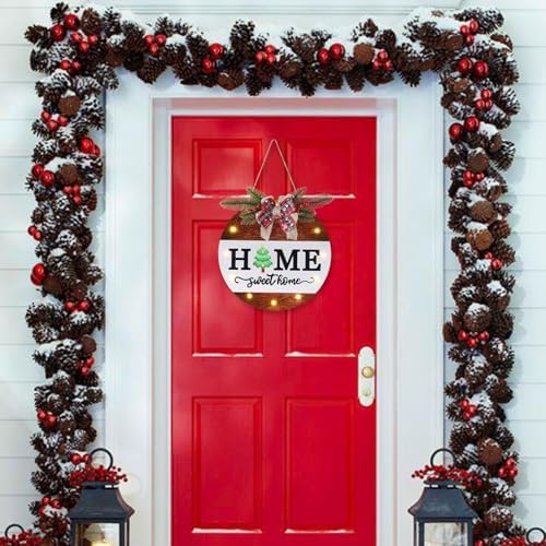 HOMCDALY Interchangeable Welcome Sign for Front Door with 4 Seasonal Wreaths, Door Wreaths for Front Door with 12 LED Lights, Farmhouse Rustic Welcome Door Hanger Wall Sign, Porch Decorations(White) - Image 6