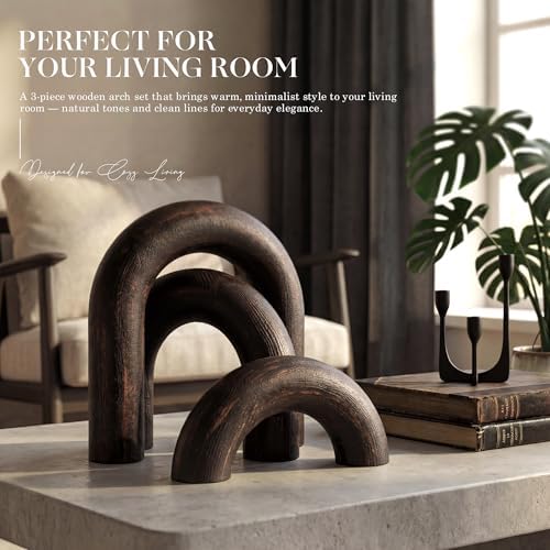 EOSAHR Pine Wood Arch Decor Set: Wood Sculpture for Shelf Decor, OldBlack - Image 4