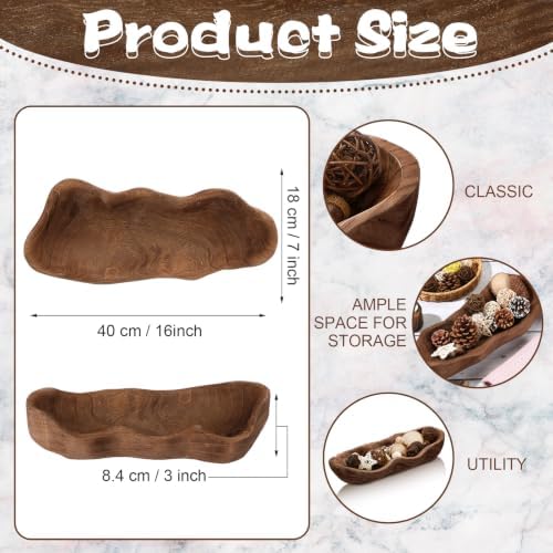 Nuogo 16 Inch Wooden Wavy Edge Dough Bowl Supplies, Brown - Image 2