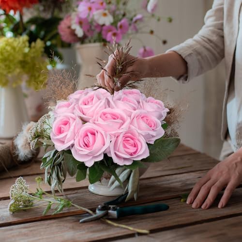 12 Pcs Artificial Rose Flowers, Silk Roses with Long Stems, Realistic Fake Roses for Wedding Centerpiece Party Home and Office DIY Decor, Pink - Image 7