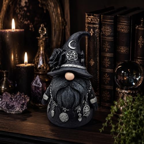 Gothic Witch Gnome Figurine Decor, Resin Witch Statue with Black Rose, Moon & Crystal Accents, Witch Decor for Shelf, Desk & Bookshelf, Dark Academia Home Decor - Image 2