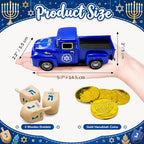 Hanukkah Truck Decor with 3 Wooden Dreidels and Gold Gelt Coins, 5.7-Inch - Image 3