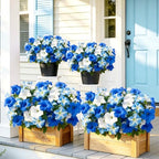 Uieke Artificial Flowers for Outdoors, 24PCS Faux Petunias Outdoor Uv Resistant Silk Flower, Spring Decorations for Home Garden Patio Porch, Blue&White - Image 6