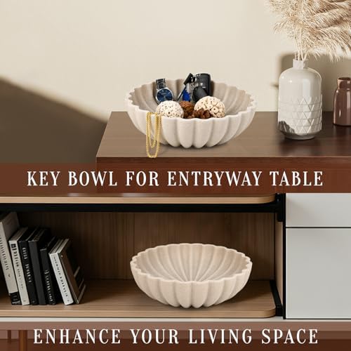 L'ARL GMVOI Large Decorative Bowl - Modern Handicraft Bowls for Home Decor - Fruit Bowl for Kitchen Counter - Key Bowl for Entryway Table - Ruffle Centerpiece Bowl Decor,Artificial Stone Beige - Image 6