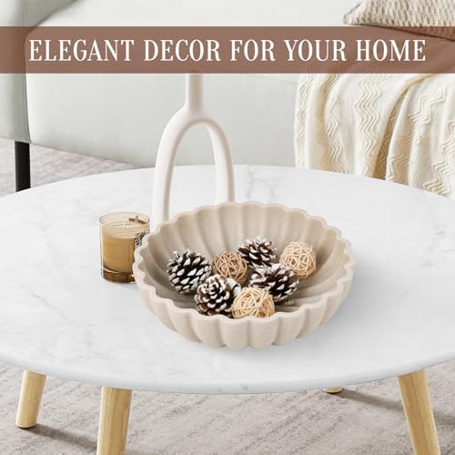 L'ARL GMVOI Large Decorative Bowl - Modern Handicraft Bowls for Home Decor - Fruit Bowl for Kitchen Counter - Key Bowl for Entryway Table - Ruffle Centerpiece Bowl Decor,Artificial Stone Beige - Image 7