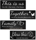 Joyhawk 4 Pieces Home Wall Decor Signs, THIS IS US/TOGETHER/BLESS THIS HOME/FAMILY Wall Decor For Living Room Bedroom, Rustic Wooden Farmhouse Wall Art Decor, 4.7 x 13.8 Inch(Black) by JOYHAWK-DesigningaBetterLife
