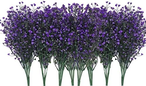 CATTREE Artificial Plants Shrubs Bushes, Plastic Fake Plants Wedding Indoor Outdoor Home Garden Verandah Kitchen Office Table Centerpieces Arrangements Christmas Decoration - Deep Purple 8 pcs by CATTREE