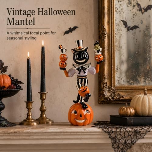 Vintage Halloween Black Cat Pumpkin Figurine, Circus Table Decor - Image 5