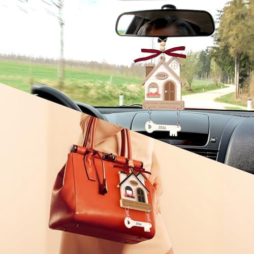 3Pcs House Warming Gifts New Home Ornament 2026 - Wooden First New Home Gift Idea for Couple, Women, or Families - 3D New House Keepsake with Key Design(Brown+Khaki+Blue) - Image 6