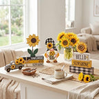 11 Pcs Sunflower Table Centerpiece Decorations, Wooden Stacked Sign - Image 2
