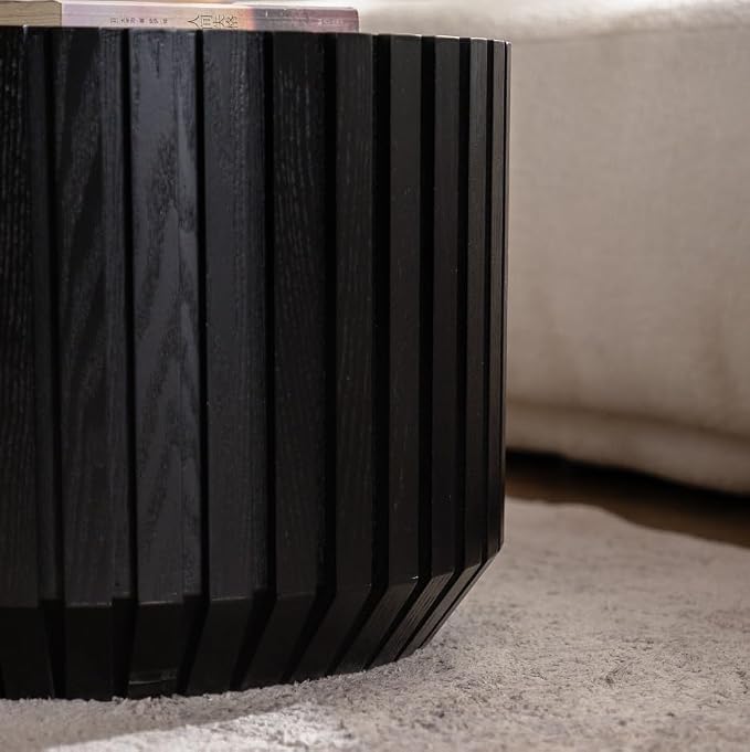 46.46'' Black Round Nesting Coffee Table Set of 2, Modern Circle Fluted Drum - Image 7