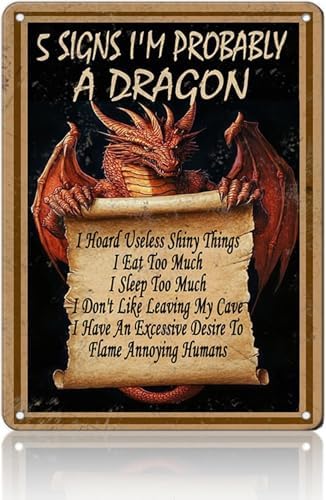Vintage 5 Signs I’M Probably A Dragon Vertical Iron Metal Tin Sign 12x16 Inch Home Kitchen Garden Wall Decor by KIYOYOHomeIsOurHappyPlace