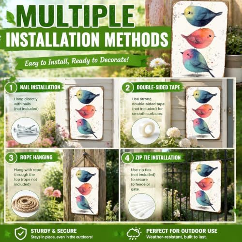 Vintage Tin Sign Watercolor Birds Wall Decor Nursery Print Cute Wall Decoration Animals Tin Sign Poster Home Bar Plate Wall Decor Birds Metal Tin Sign 12x8 Inch - Image 4