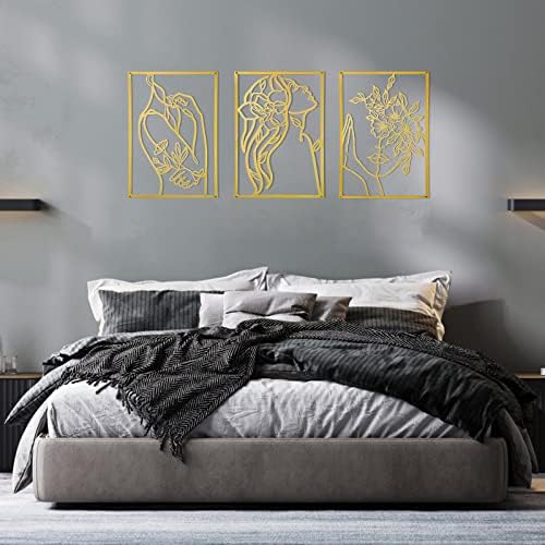 AGIOTA 3 Pcs Gold Metal Wall Decor, Minimalist Floral Women Line Drawing Wall Art, Elegant Abstract Lady Silhouette Metal Wall Hanging for Home Bedroom Living Room - Image 6