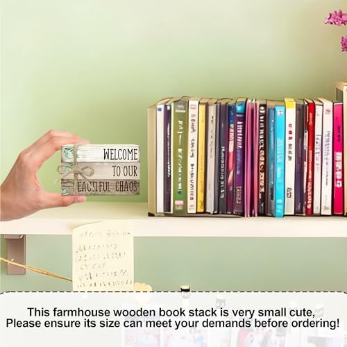 Ycyfckdr Decorative Wood Book Stack for Home, Welcome to Our Beautiful Chaos, Rustic Table and Living Room Bookshelf Farmhouse Decor (L68) - Image 3