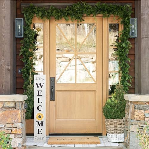 Perfnique Interchangeable Welcome sign for front porch standing, 47 x 7.9 Inch Black Wooden Leaner Sign with 10 Interchangeable Designed Icons, Modern Farmhouse Rustic Seasonal Decor for Spring Easter Fall Christmas (White) - Image 5