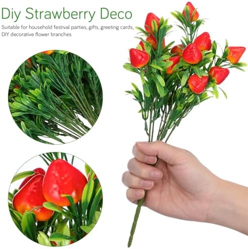 STOBAZA 6 Pcs Artificial Strawberry Stems 10.6 Inch Faux Red Fruit Branches for Home D Cor Summer Vase Arrangements Baby Shower Centerpieces and Cottagecore Kitchen Tiered Tray Decoration - Image 5