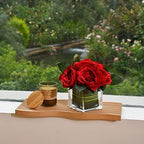 Artificial Peony Silk Flower Centerpieces Faux Floral Arrangement in Glass Vase for Home Wedding Table Decoration (Red) - Image 4