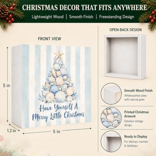 Christmas Decorations Coastal Xmas Seashell Tree Wood Box Sign - Image 4