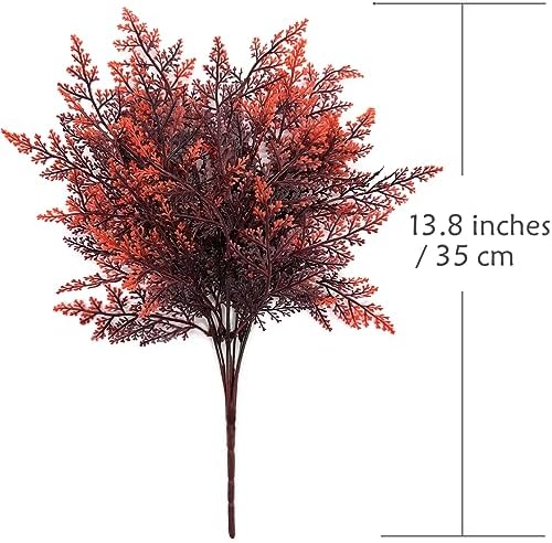 CATTREE Artificial Fern Shrubs Fake Boston Ferns Plant Bushes Plastic Leaves Plants Indoor Outdoor Garden Window Box Verandah Decor Party Table Centerpieces Wedding Christmas DIY Decoration Red 8 Pack - Image 5