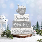 Marsui 4 Pcs Winter Table Decorations Wooden Let It Snow Tiered Tray Decor - Image 2