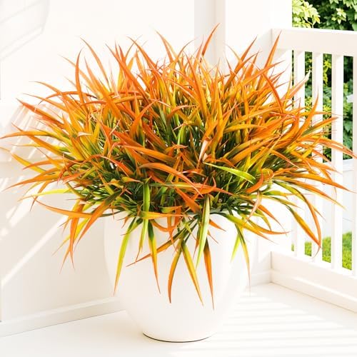 Uieke 12PCS Artificial Grass Plants Outdoor Fake Grass Stems, Autumn Orange by Uieke