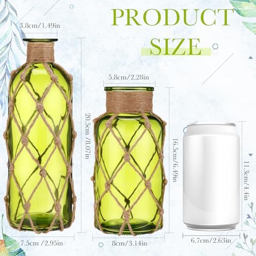 Chuangdi Set of 2 Coastal Glass Flower Vase with Boho Rope, Olive Green - Image 2