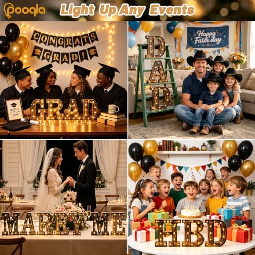 Pooqla Vintage Light Up Marquee Letters with Lights – Illuminated Industrial Style Lighted Alphabet Letter Signs - Coffee Bar Apartment Bedroom Wall Home Initials Decor A-Z - Image 6