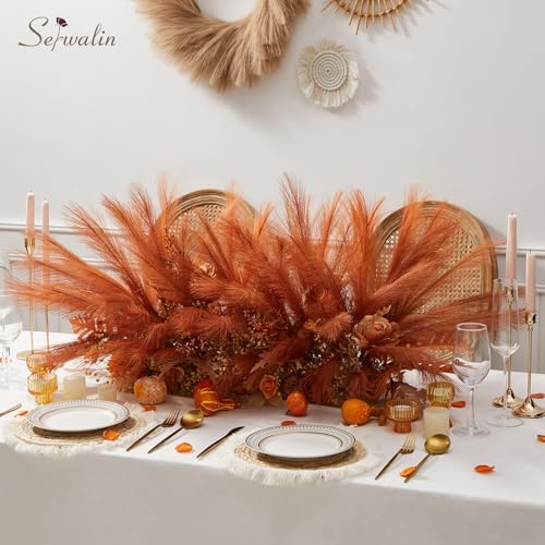 Serwalin 60PCS 17.7" Burnt Orange Pampas Grass Decor for Vase Filler Home - Image 4